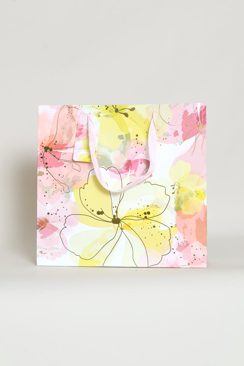 Gold Floral Watercolour Gift Bag - Light Pink