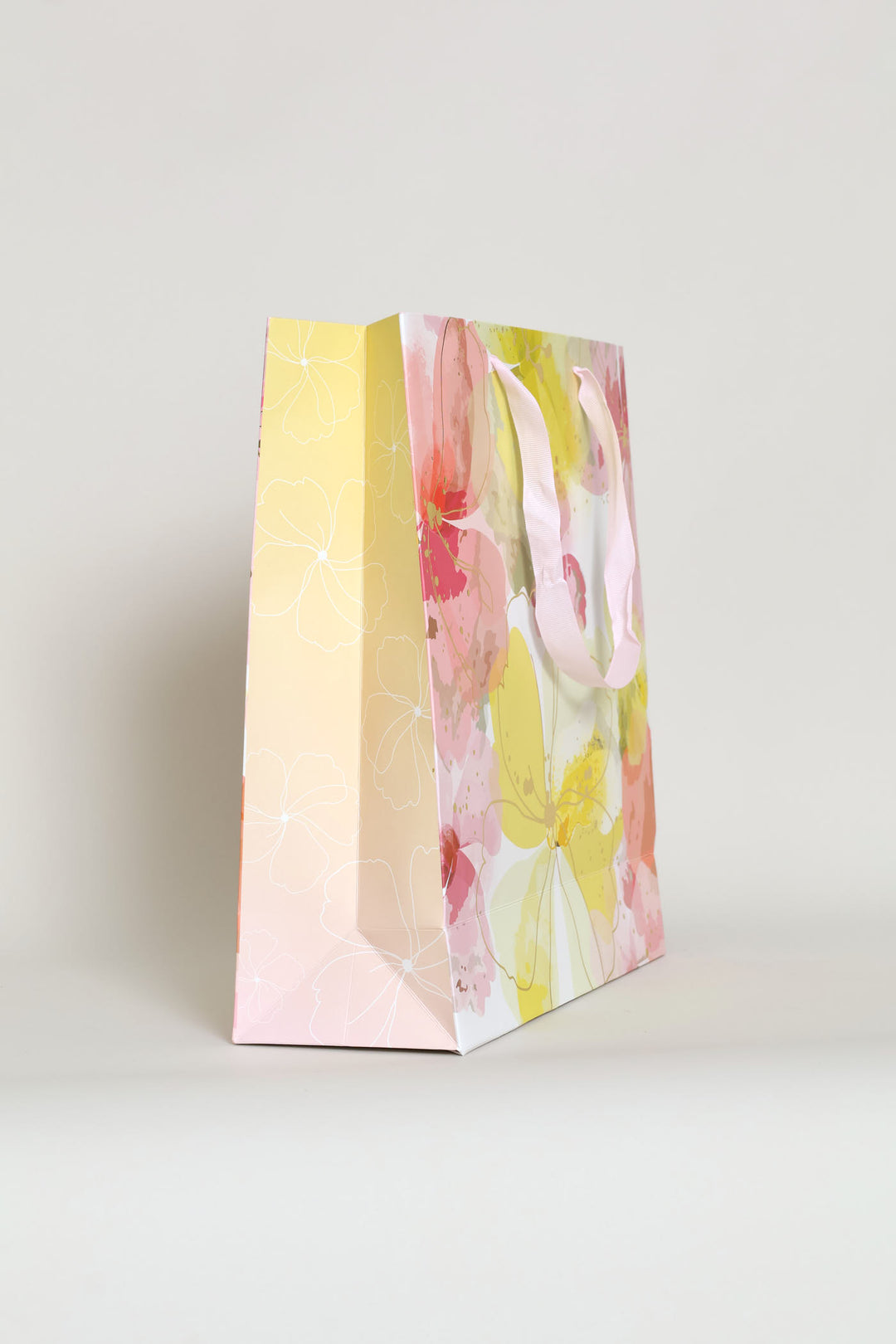 Gold Floral Watercolour Gift Bag - Light Pink