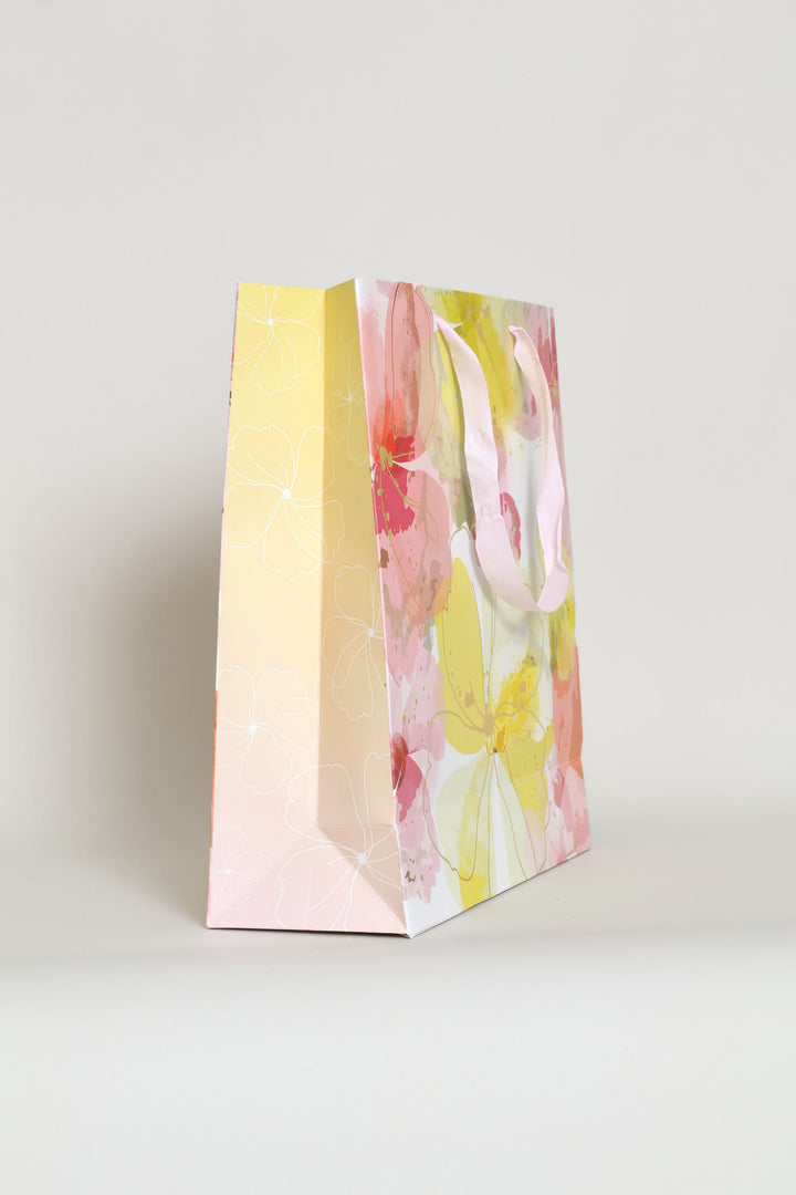 Gold Floral Watercolour Gift Bag - Light Pink