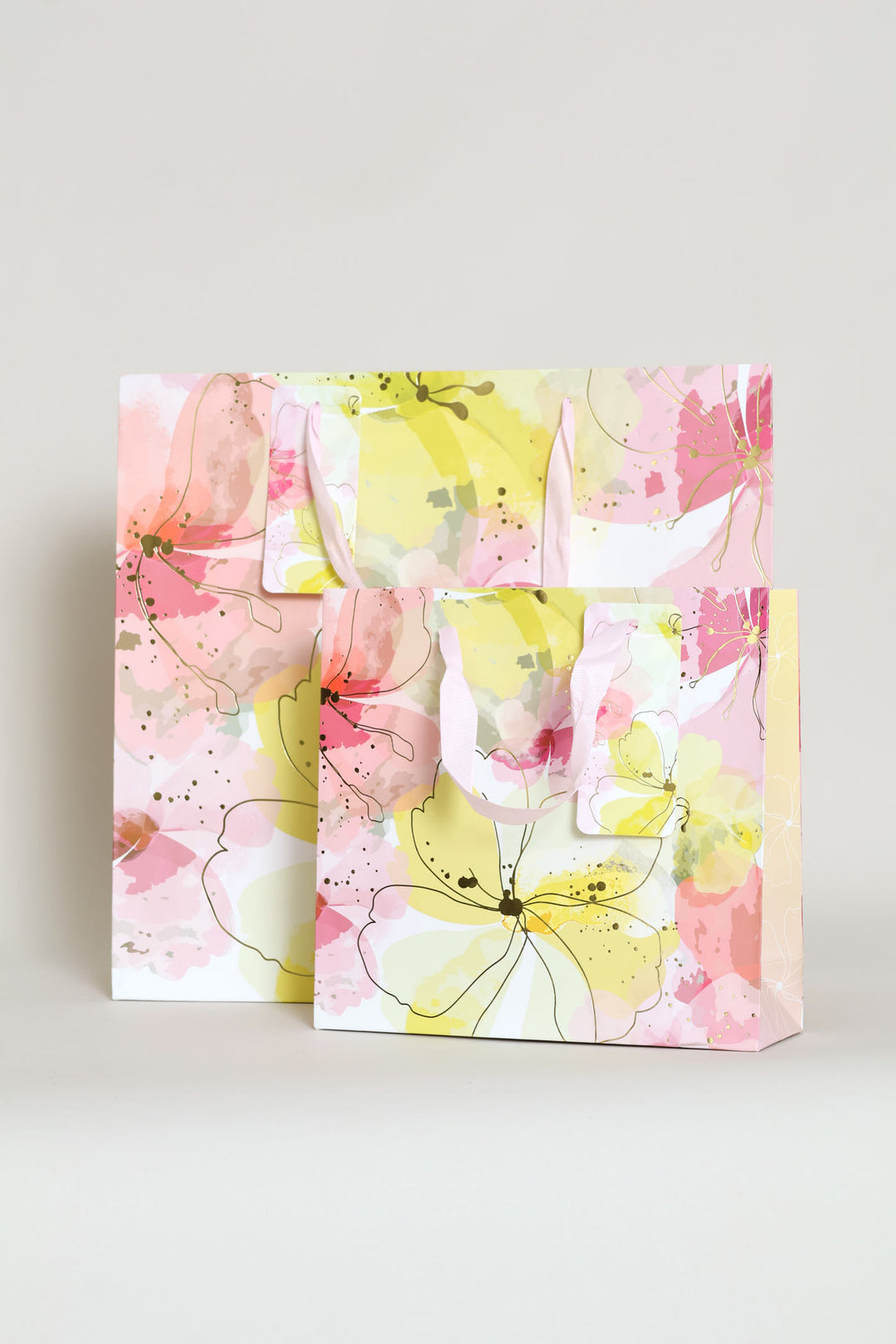 Gold Floral Watercolour Gift Bag - Light Pink