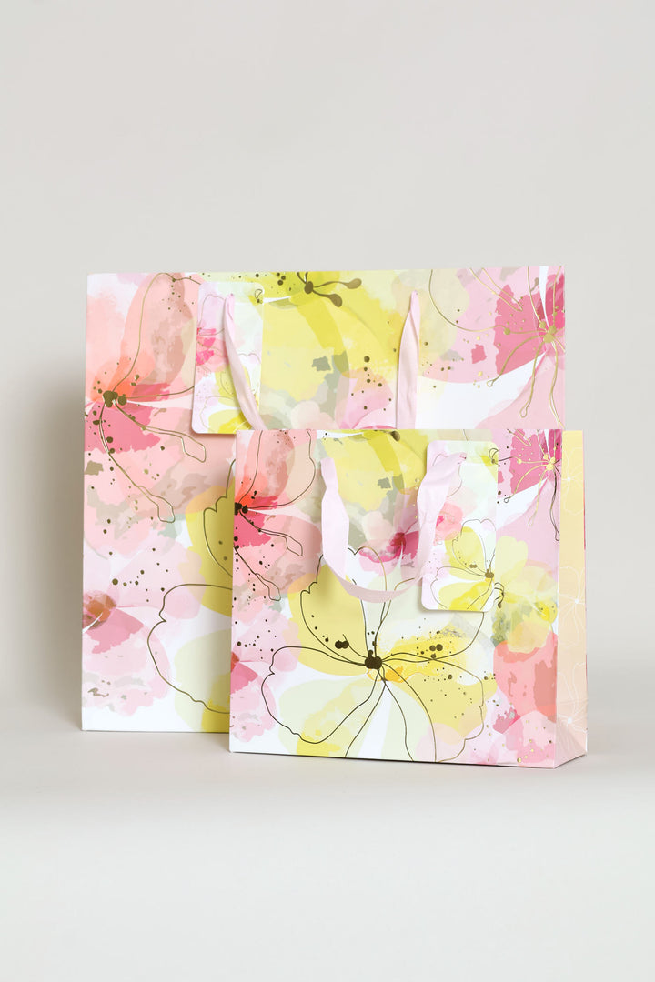 Gold Floral Watercolour Gift Bag - Light Pink