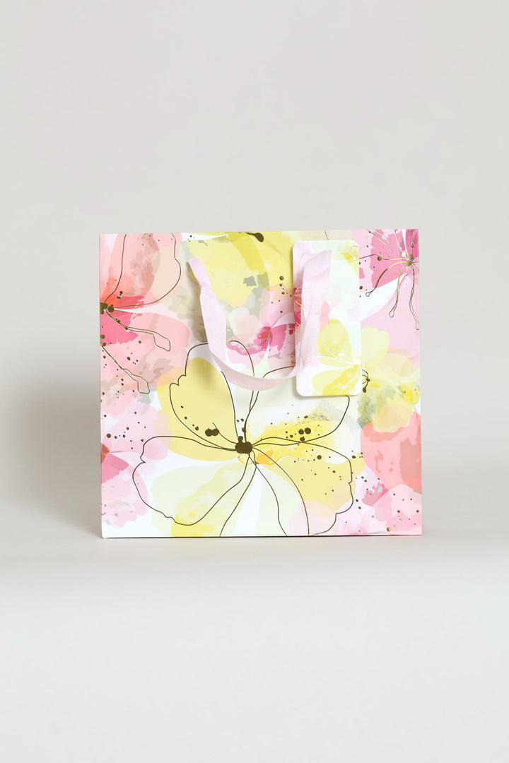 Gold Floral Watercolour Gift Bag - Light Pink