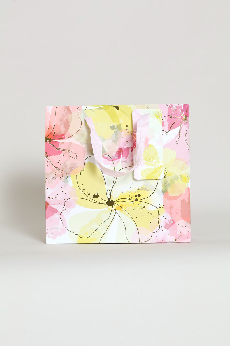 Gold Floral Watercolour Gift Bag - Light Pink