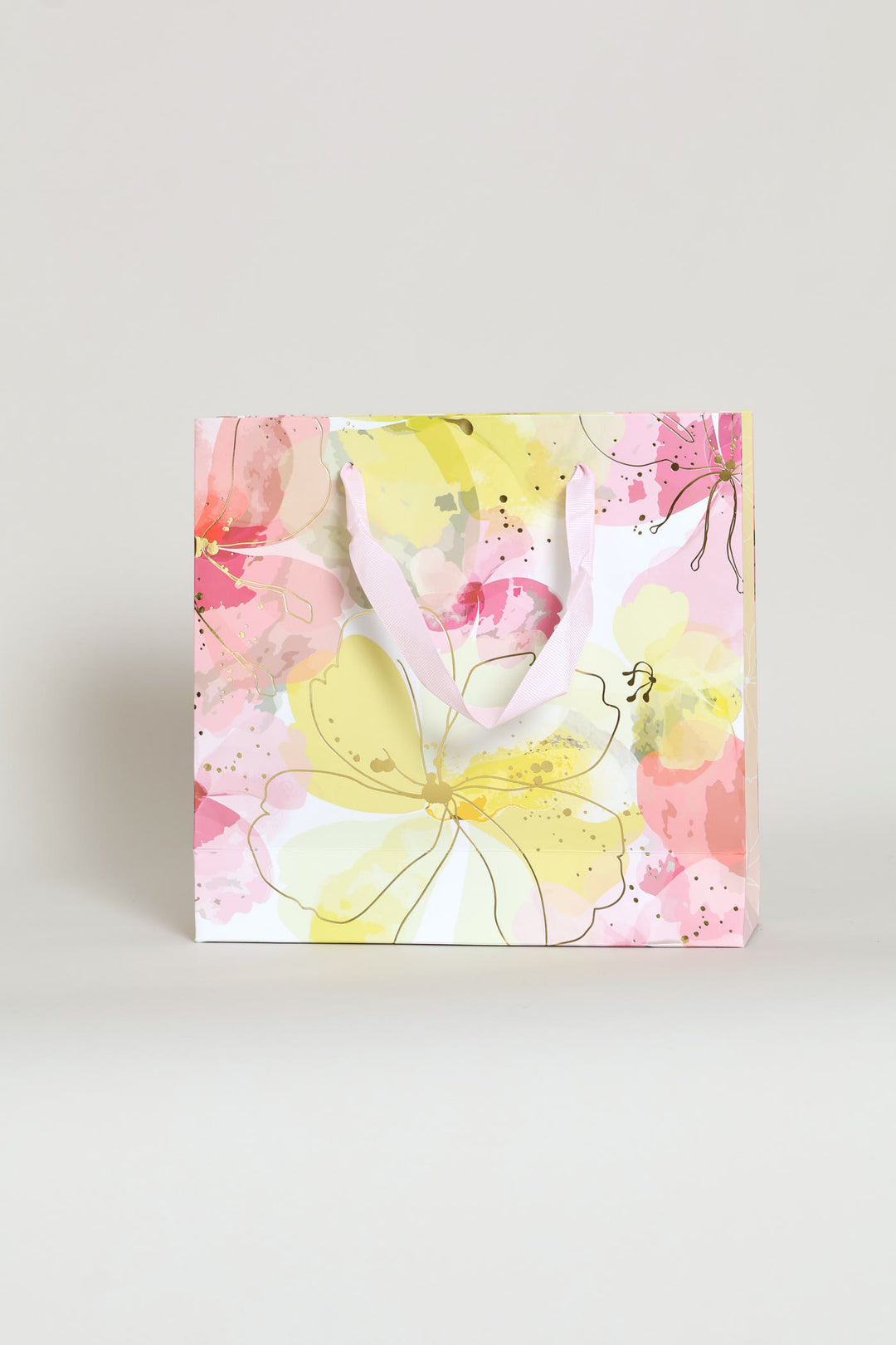 Gold Floral Watercolour Gift Bag - Light Pink