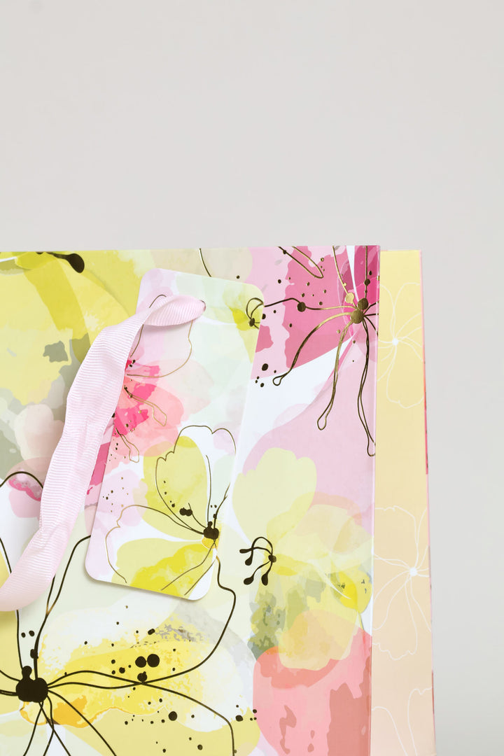 Gold Floral Watercolour Gift Bag - Light Pink
