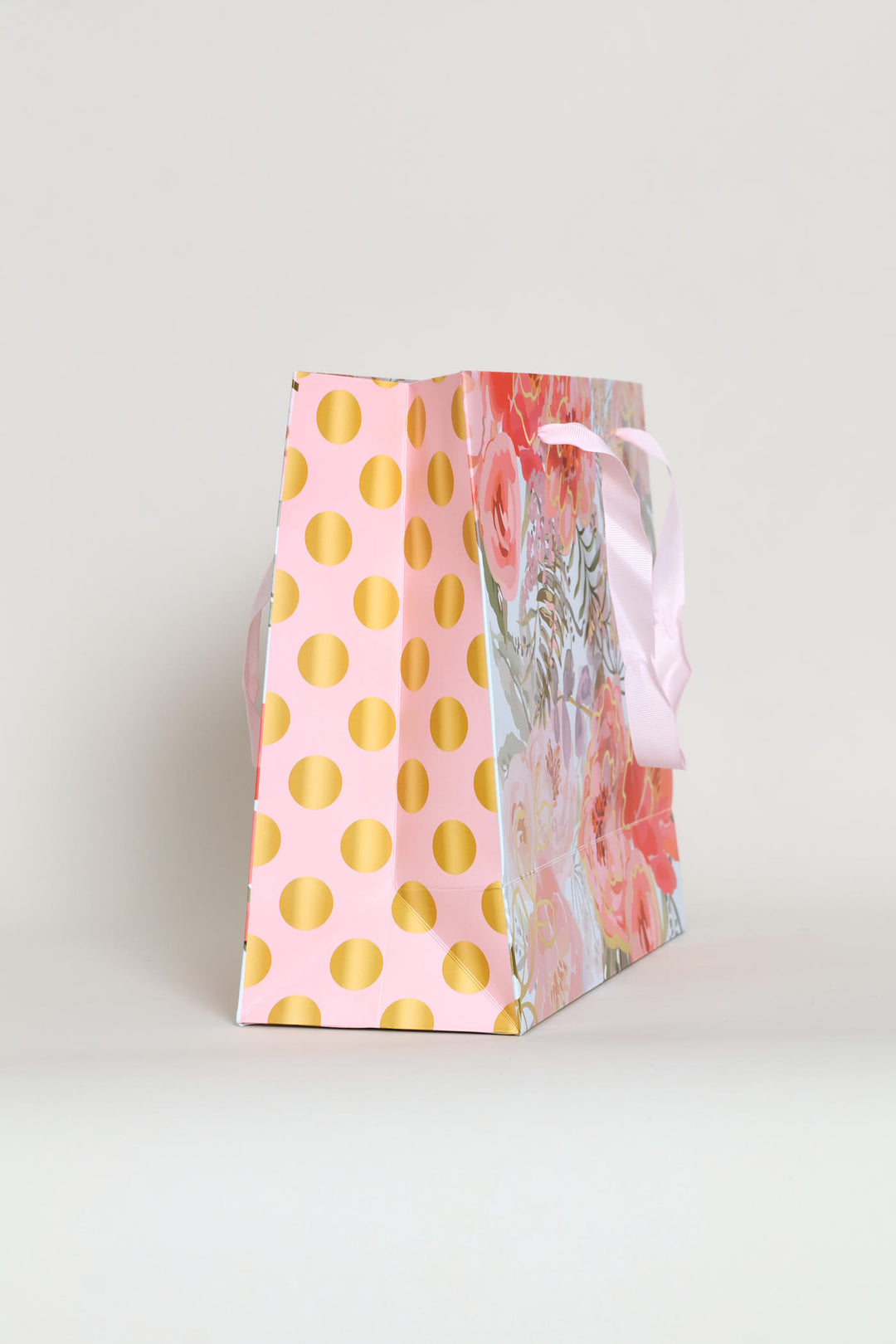 Medium Dot Rose Gift Bag - Blue/Pink