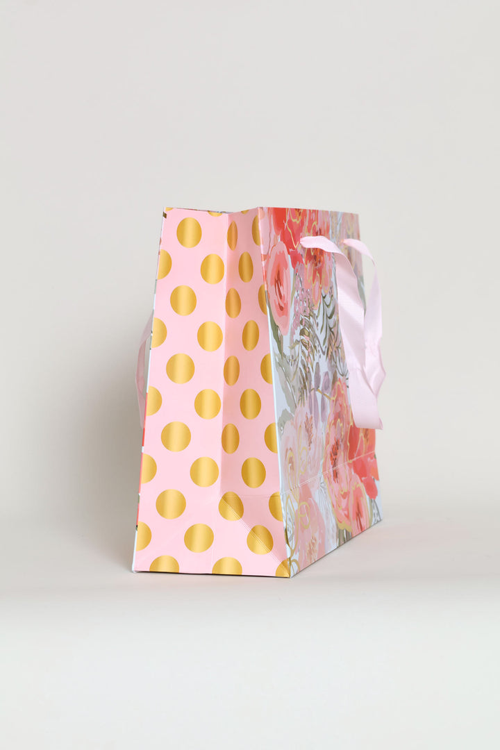 Medium Dot Rose Gift Bag - Blue/Pink