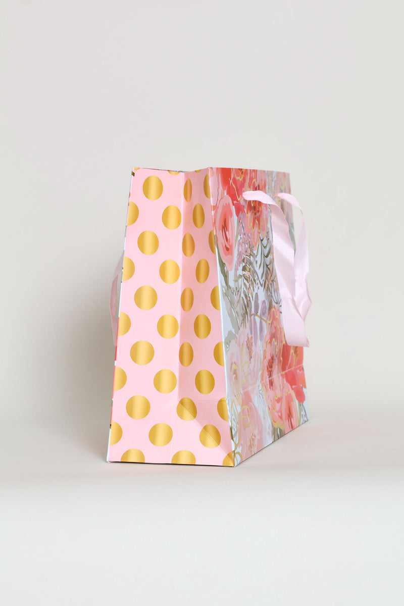 Medium Dot Rose Gift Bag - Blue/Pink