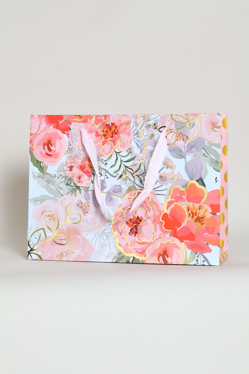 Medium Dot Rose Gift Bag - Blue/Pink