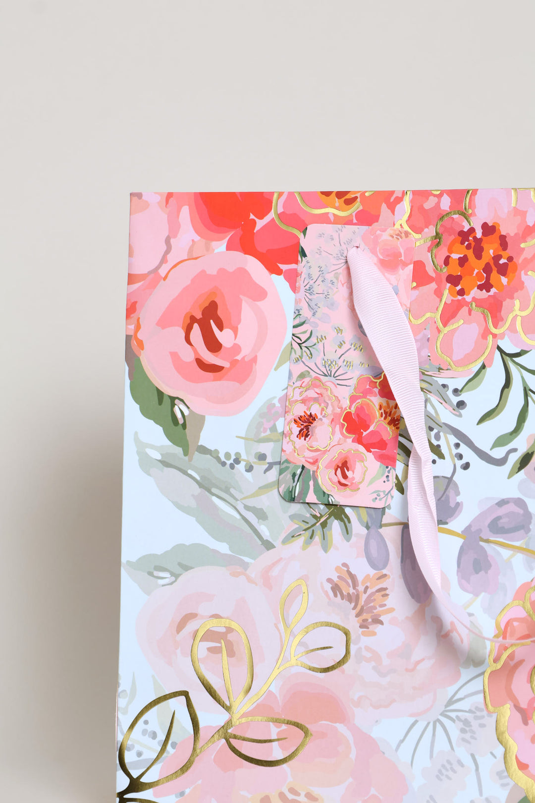 Medium Dot Rose Gift Bag - Blue/Pink