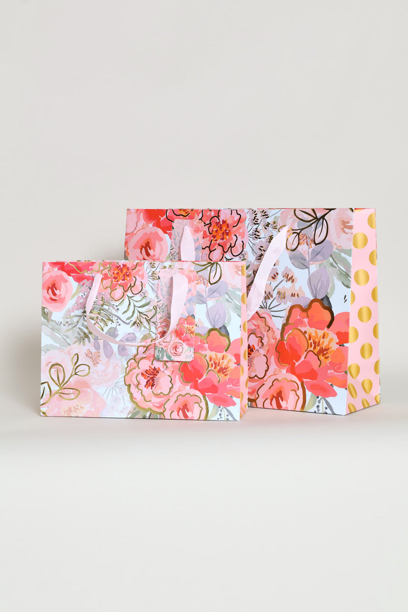 Small Dot Rose Gift Bag - Blue/Pink