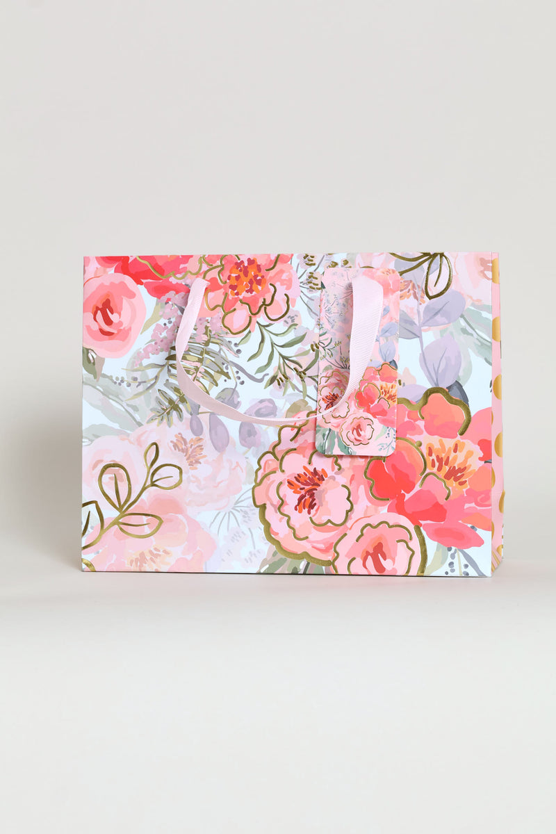 Small Dot Rose Gift Bag - Blue/Pink