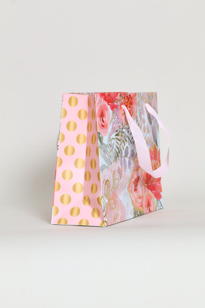 Small Dot Rose Gift Bag - Blue/Pink
