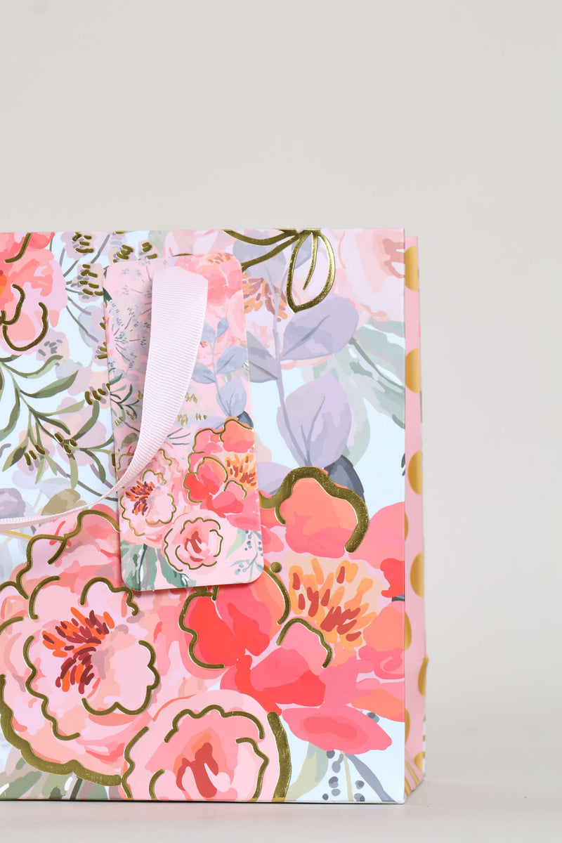 Small Dot Rose Gift Bag - Blue/Pink