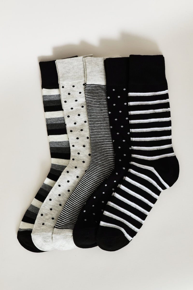 5 Pack Fashion Anklet Sock - Black/Grey