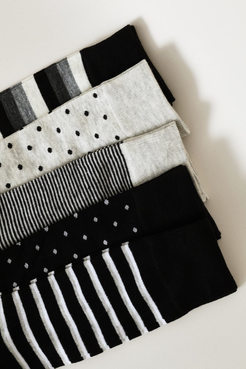 5 Pack Fashion Anklet Sock - Black/Grey