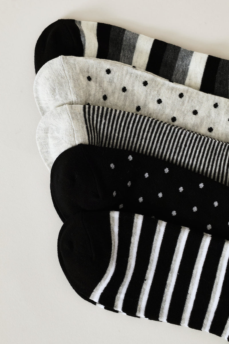 5 Pack Fashion Anklet Sock - Black/Grey