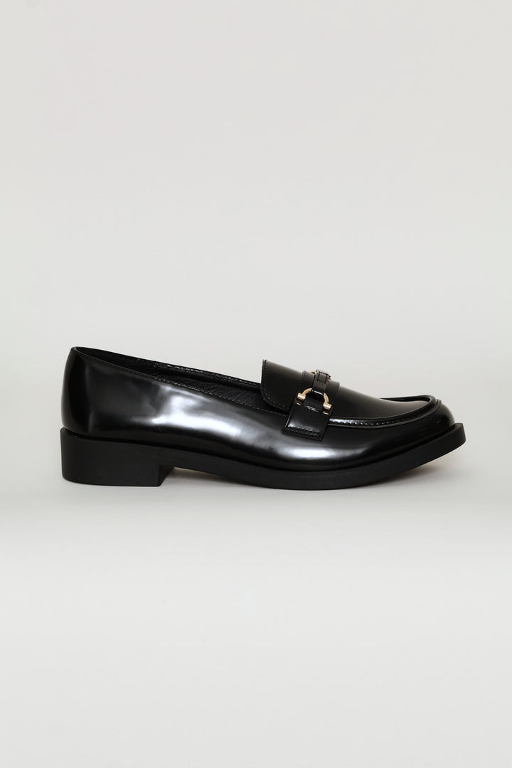 Gold Trim Detail Smart Loafer - Black