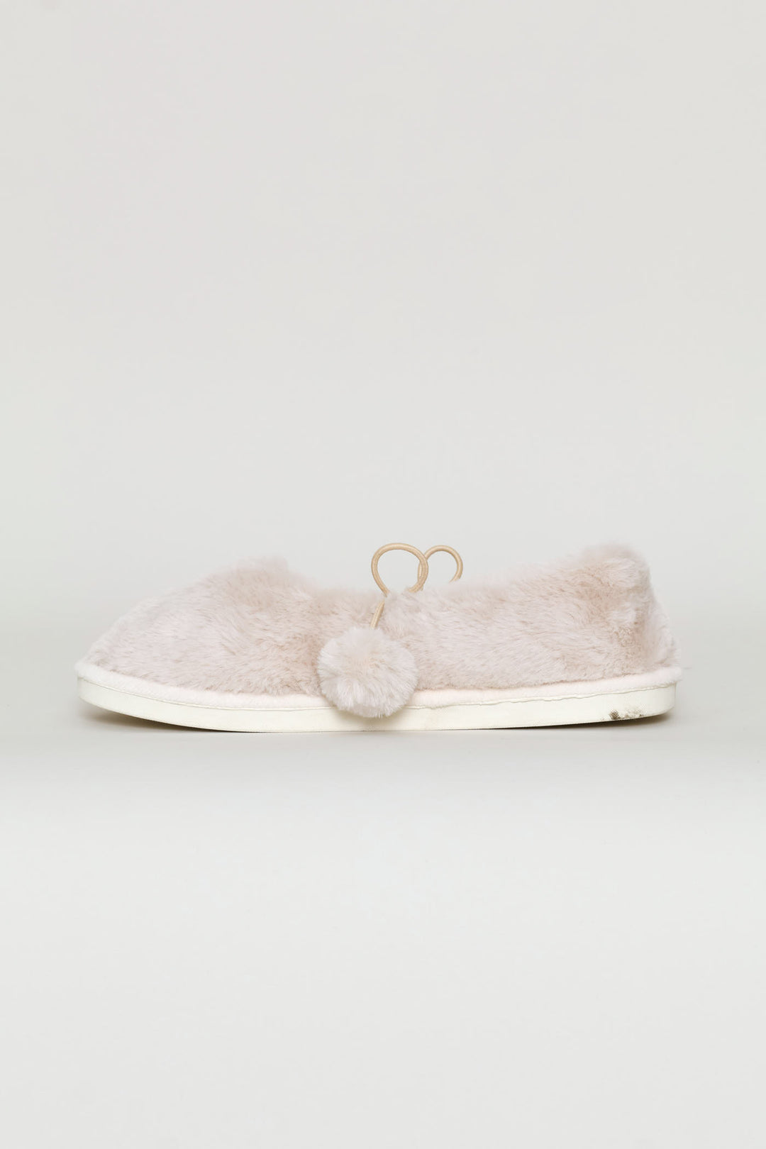 Pom Pom Furry Pump Slipper - Stone