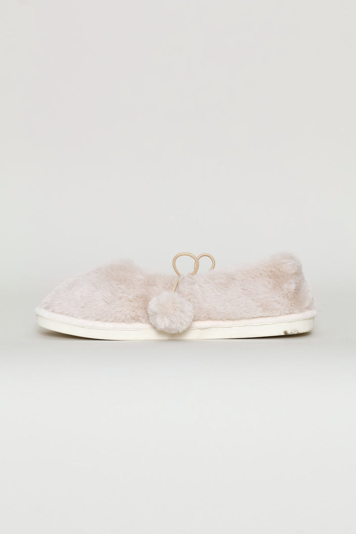 Pom Pom Furry Pump Slipper - Stone