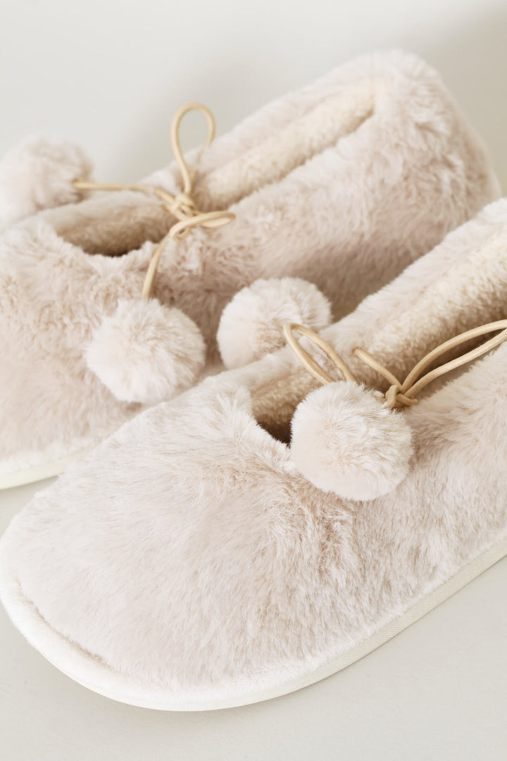 Pom Pom Furry Pump Slipper - Stone