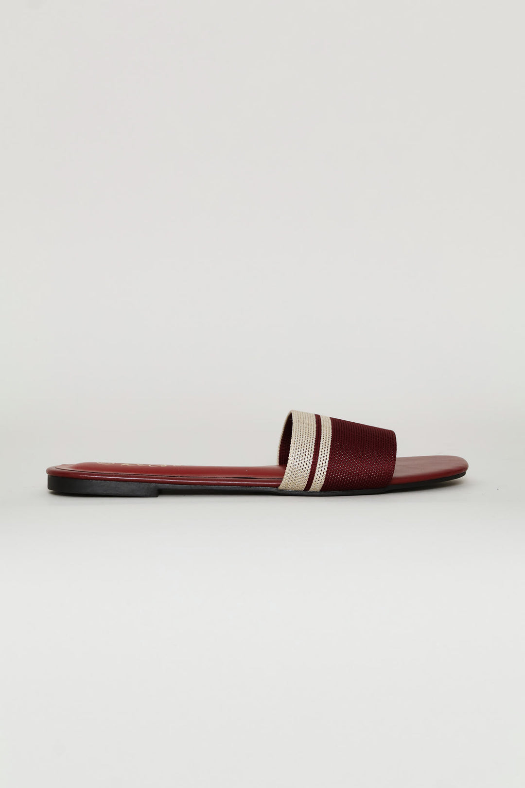 Ribbed Single Band Mule Sandal - Burgundy