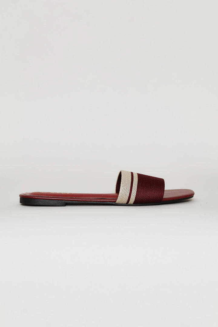 Ribbed Single Band Mule Sandal - Burgundy