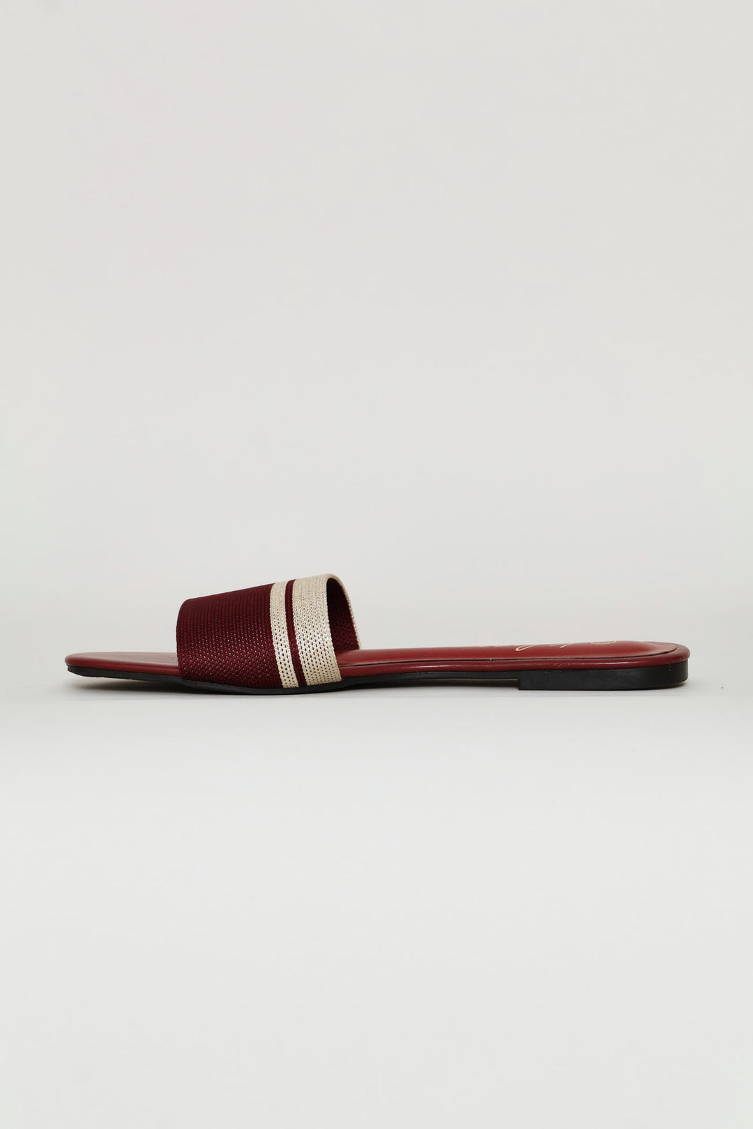 Ribbed Single Band Mule Sandal - Burgundy