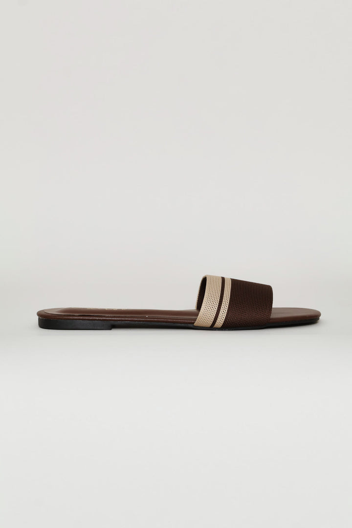 Ribbed Stripe Single Band Mule Sandal - Chocolate