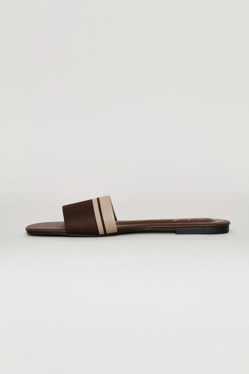 Ribbed Stripe Single Band Mule Sandal - Chocolate
