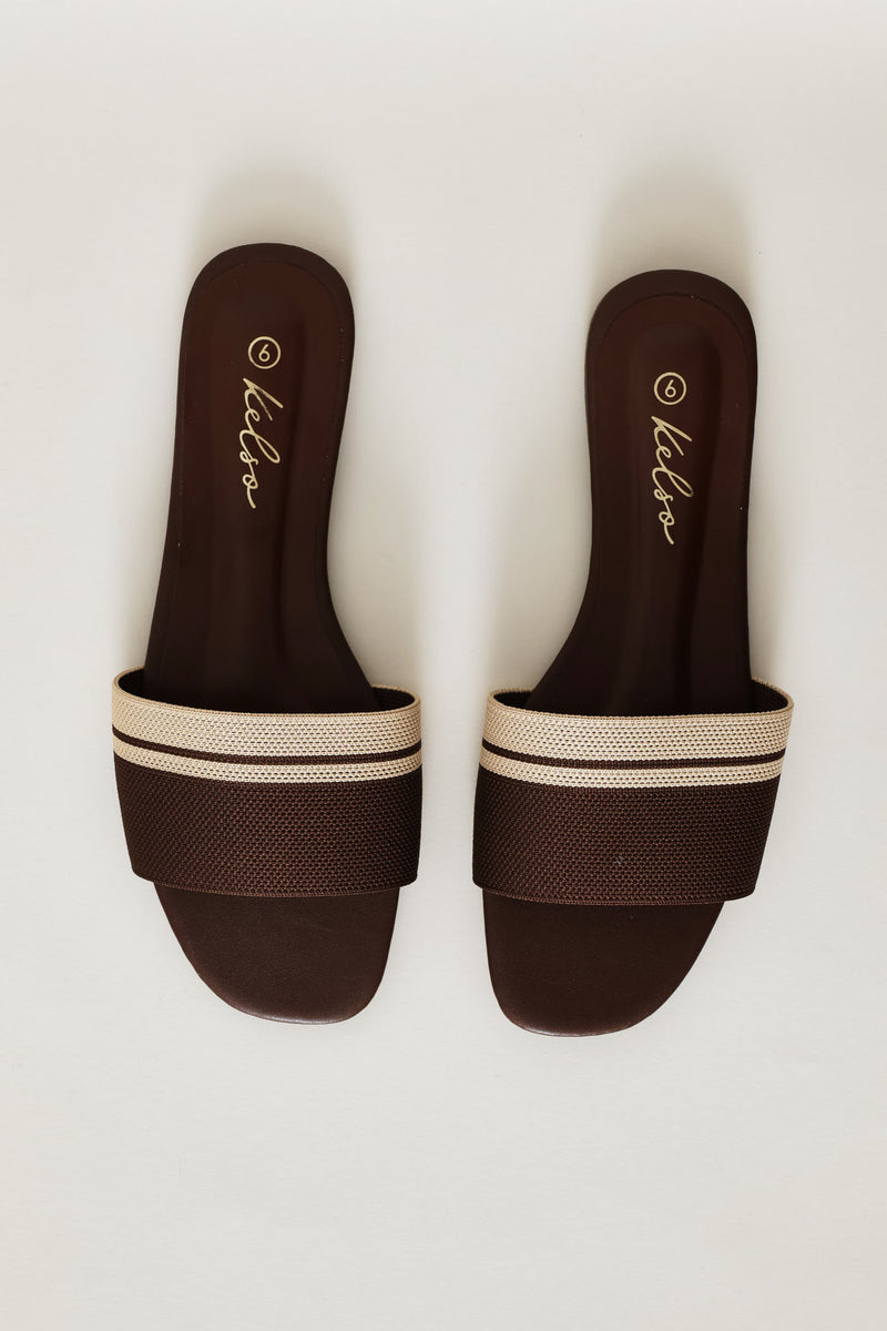 Ribbed Stripe Single Band Mule Sandal - Chocolate