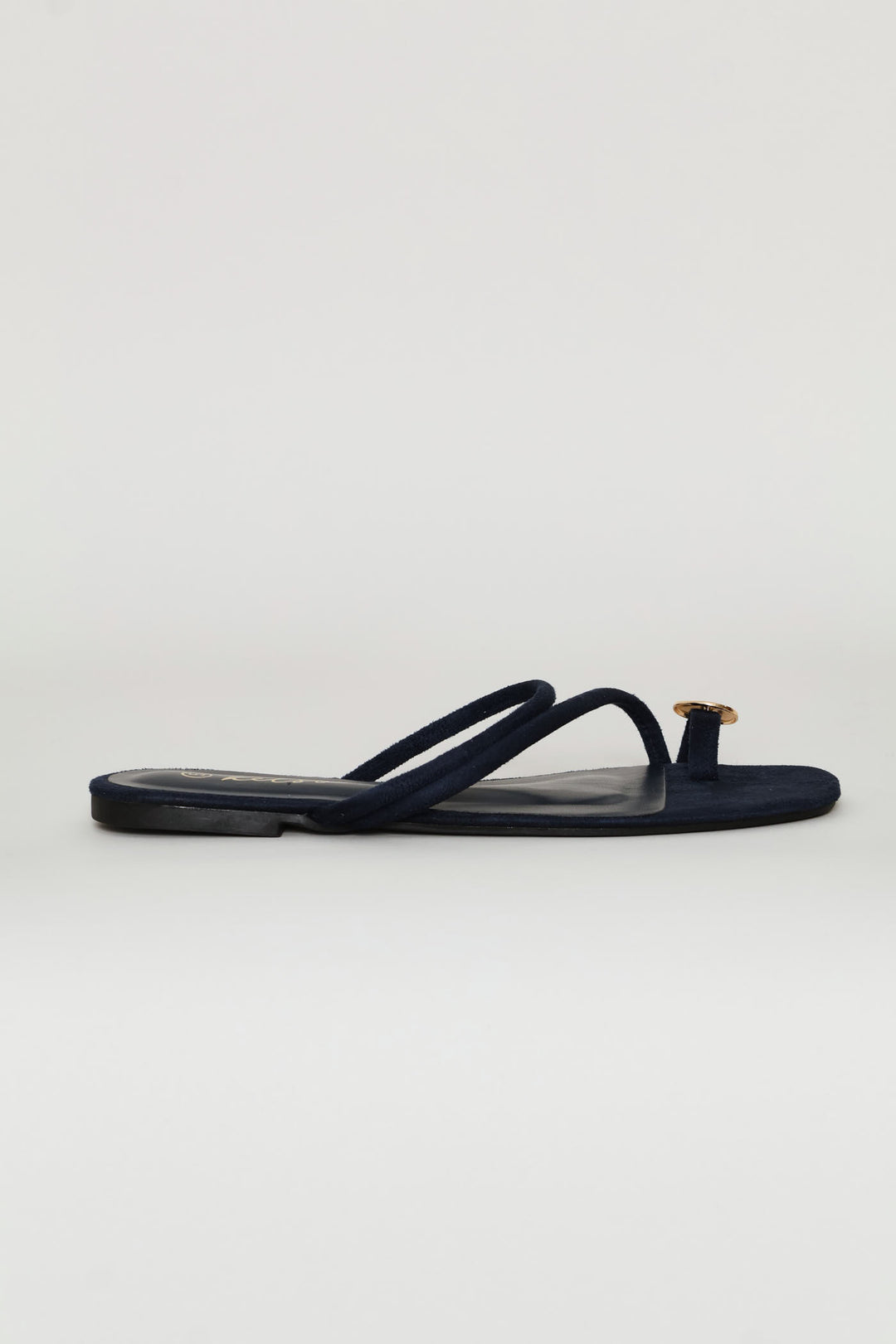Metal Circle Trim Basic Toe Post Mule Sandal - Navy
