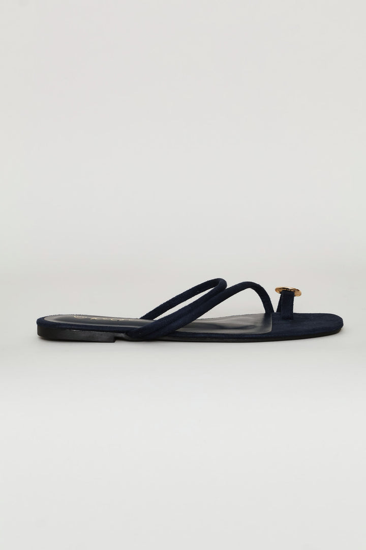 Metal Circle Trim Basic Toe Post Mule Sandal - Navy