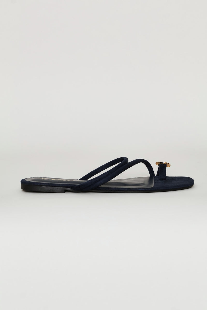 Metal Circle Trim Basic Toe Post Mule Sandal - Navy