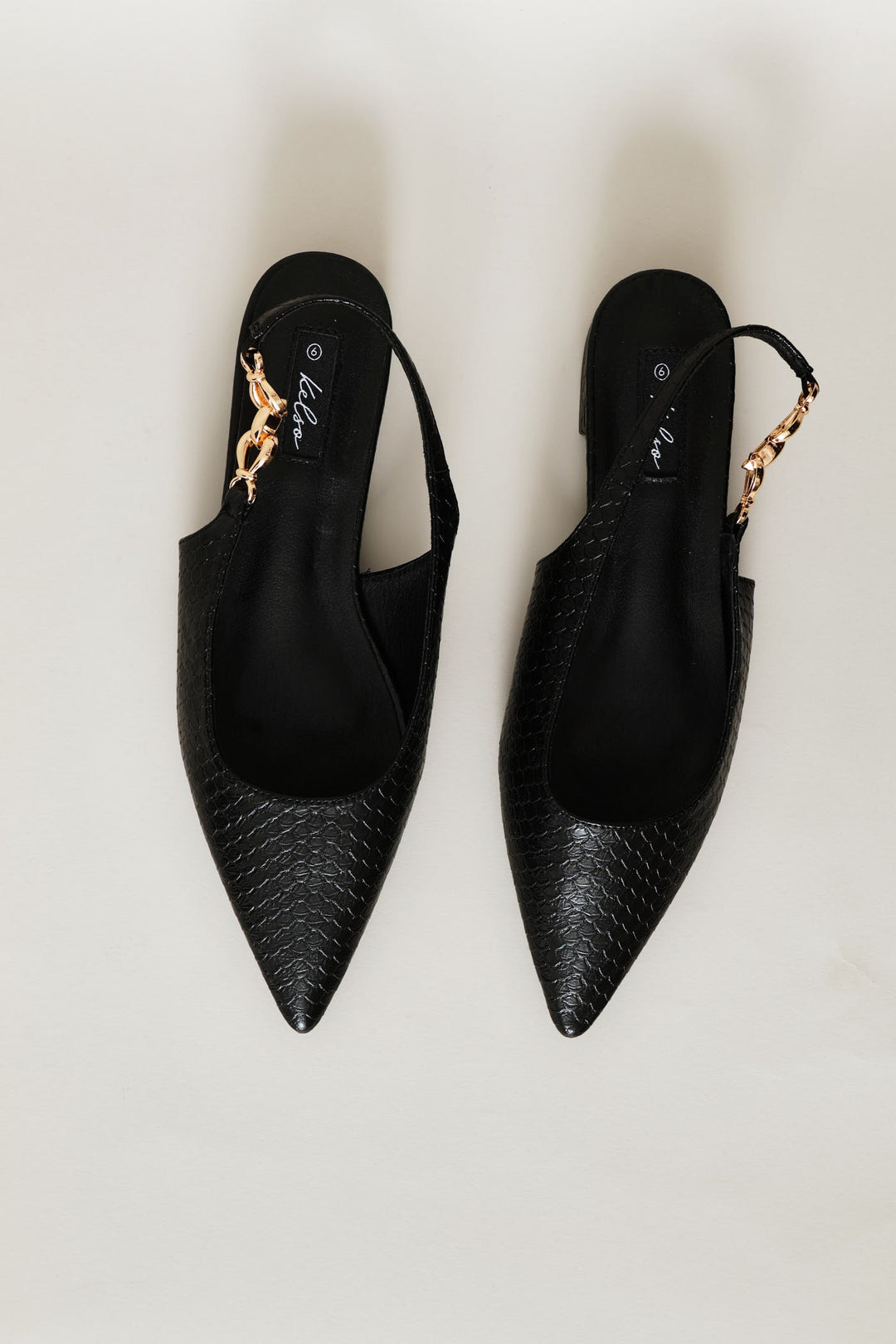 Side Trim Snake Skin Slingback - Black