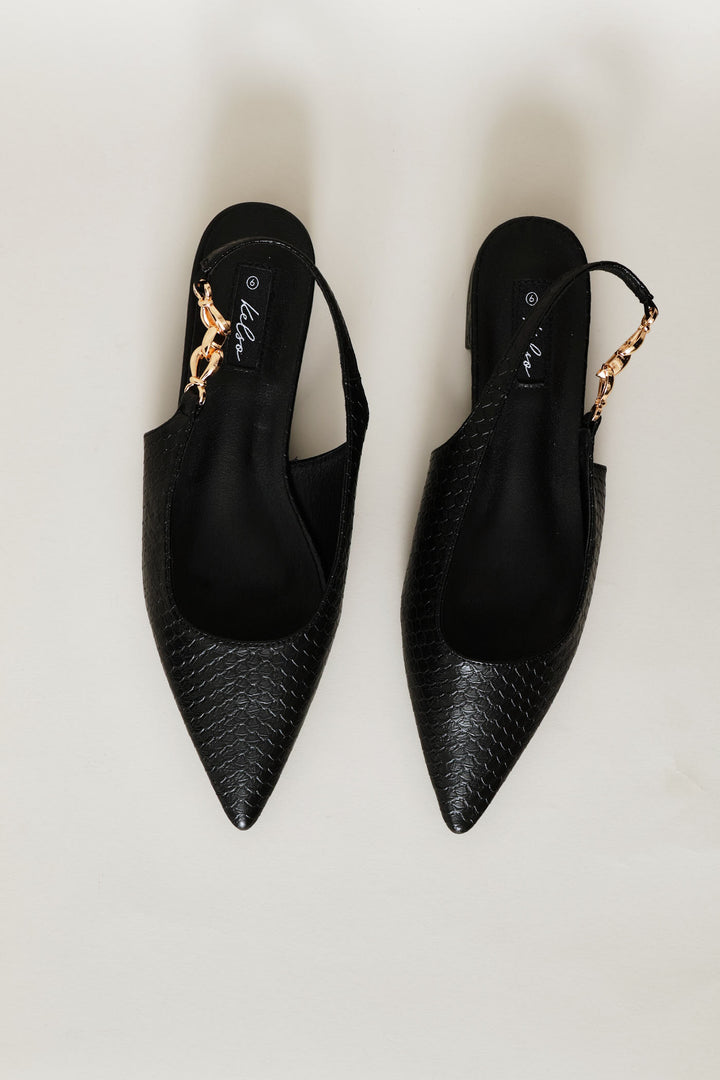 Side Trim Snake Skin Slingback - Black