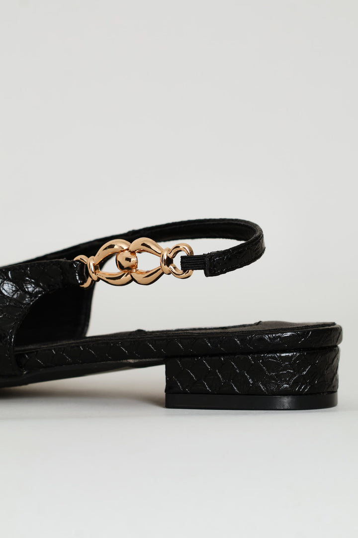 Side Trim Snake Skin Slingback - Black