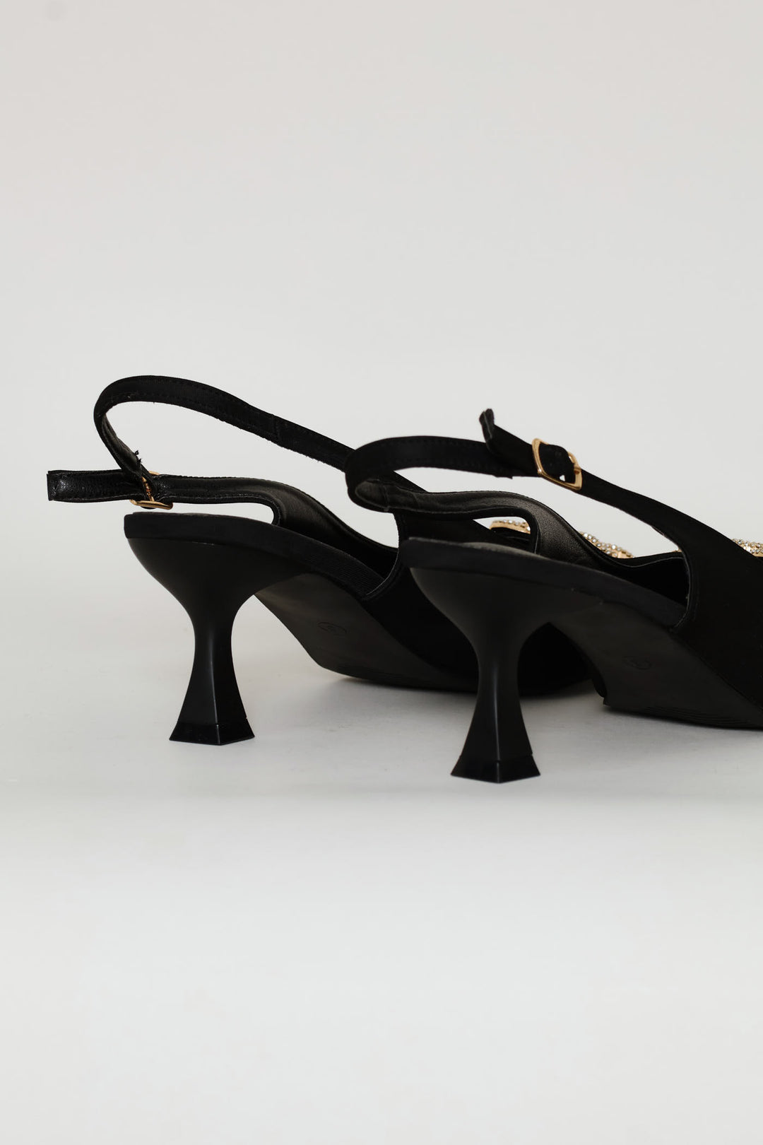 Diamante Trim Slingback Kitten Heel - Black