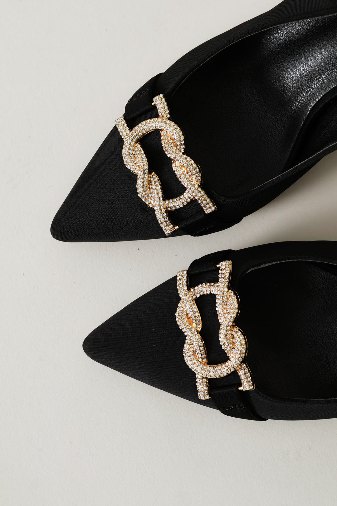 Diamante Trim Slingback Kitten Heel - Black