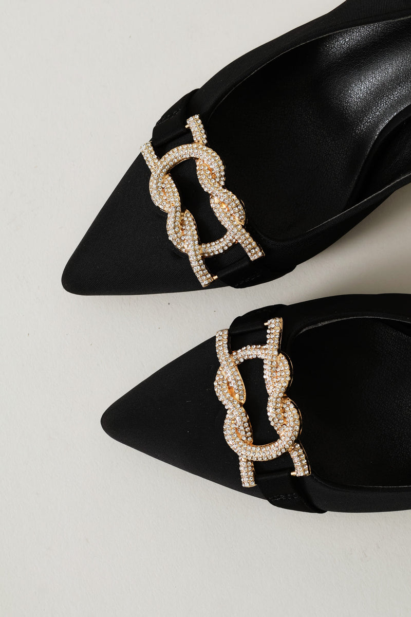 Diamante Trim Slingback Kitten Heel - Black