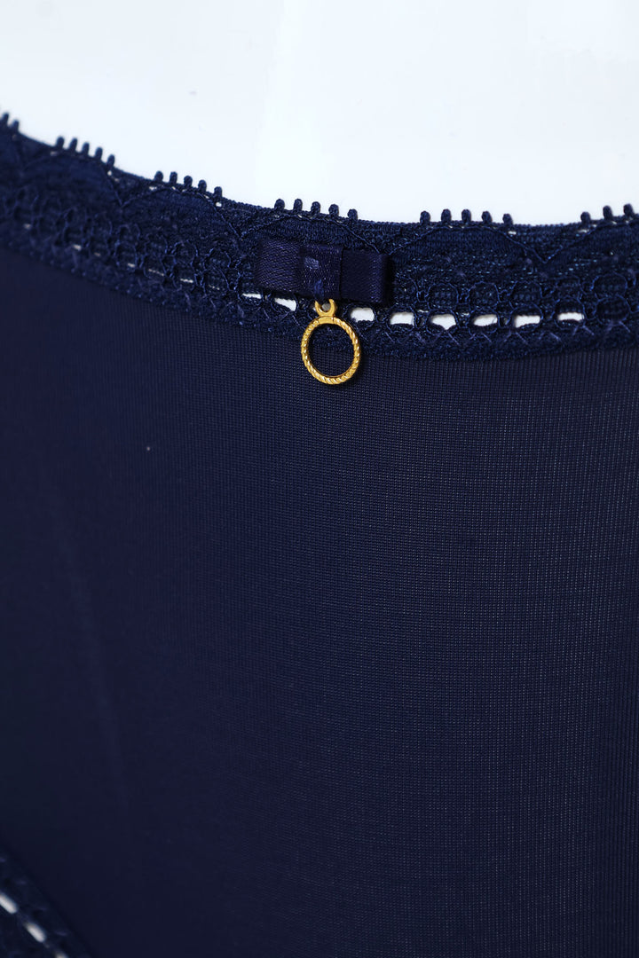 Microfibre & Lace Boyleg Panty - Navy