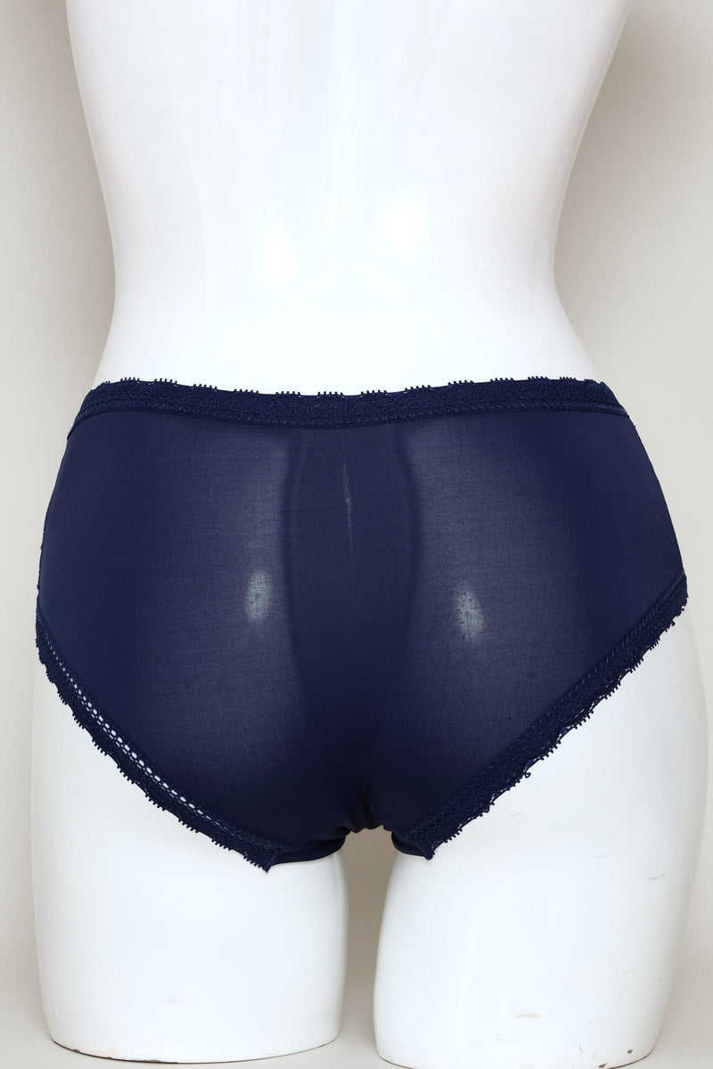 Microfibre & Lace Boyleg Panty - Navy