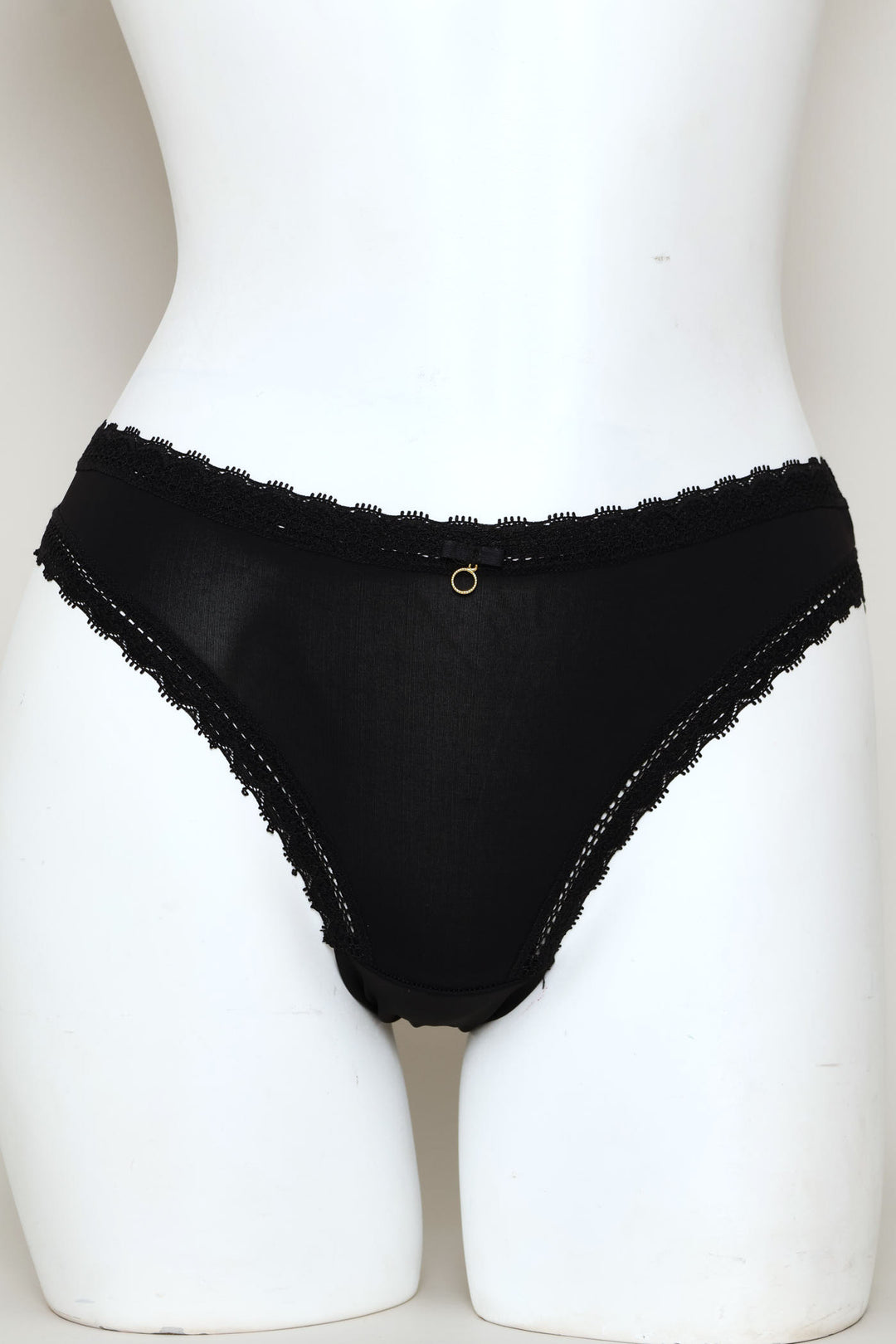 Microfibre & Lace Brazilian Panty - Black