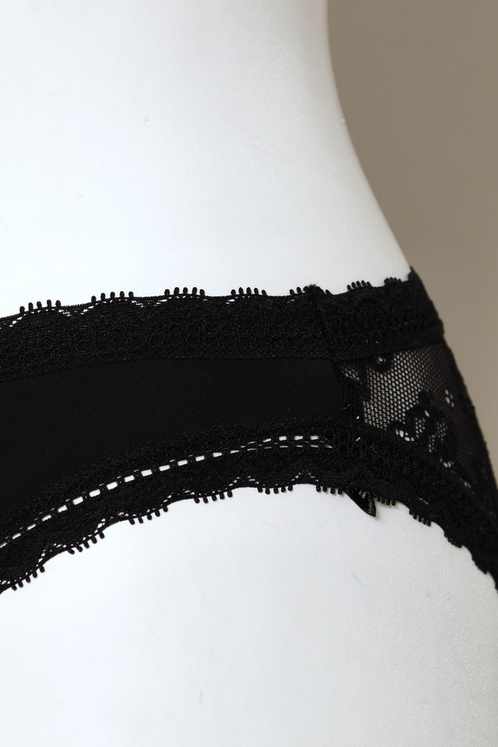 Microfibre & Lace Brazilian Panty - Black