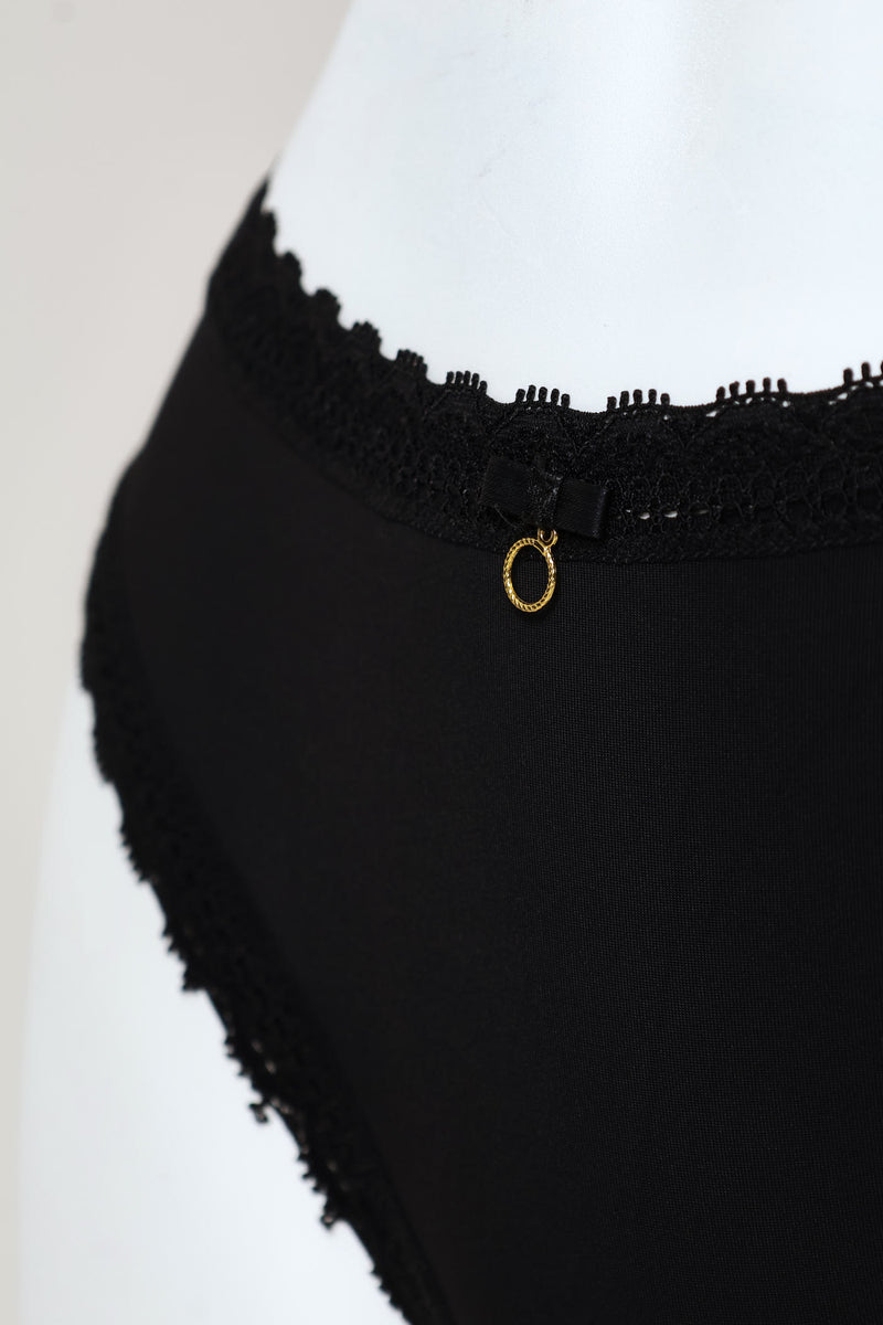 Microfibre & Lace Brazilian Panty - Black