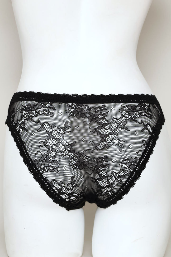 Microfibre & Lace Brazilian Panty - Black