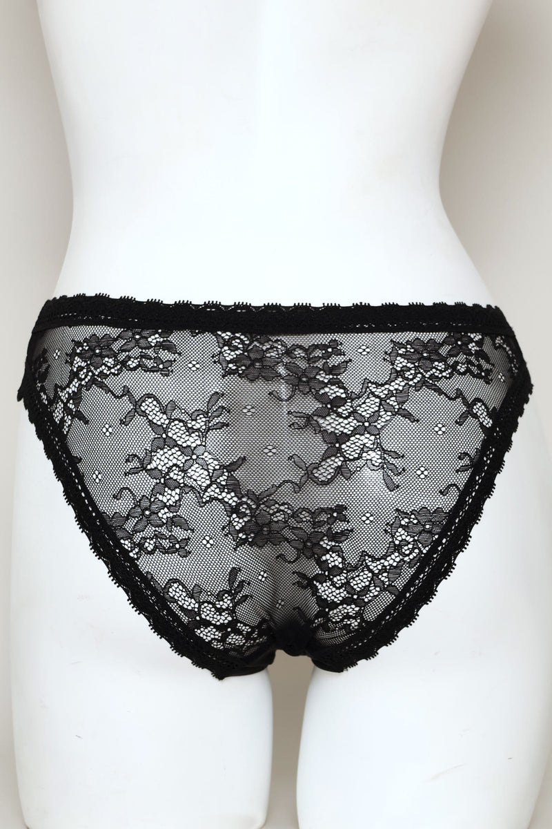 Microfibre & Lace Brazilian Panty - Black