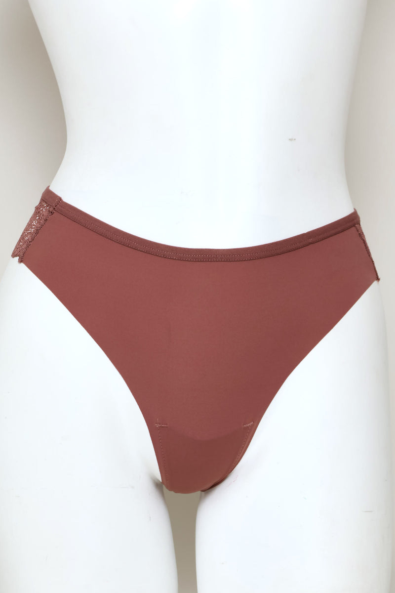 3 Pack Lace Thong Panties - Brown/Port/Nude