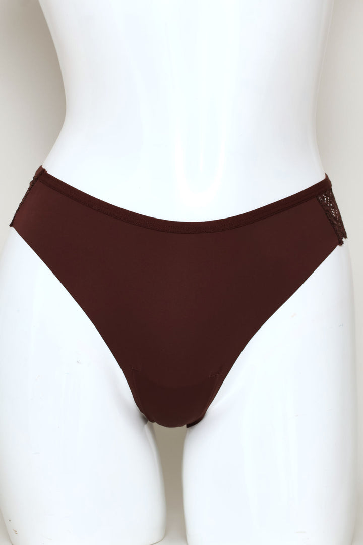 3 Pack Lace Thong Panties - Brown/Port/Nude