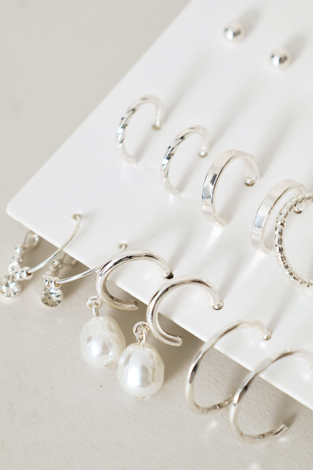 9 Pack Small Hoops & Studs Earrings - Silver